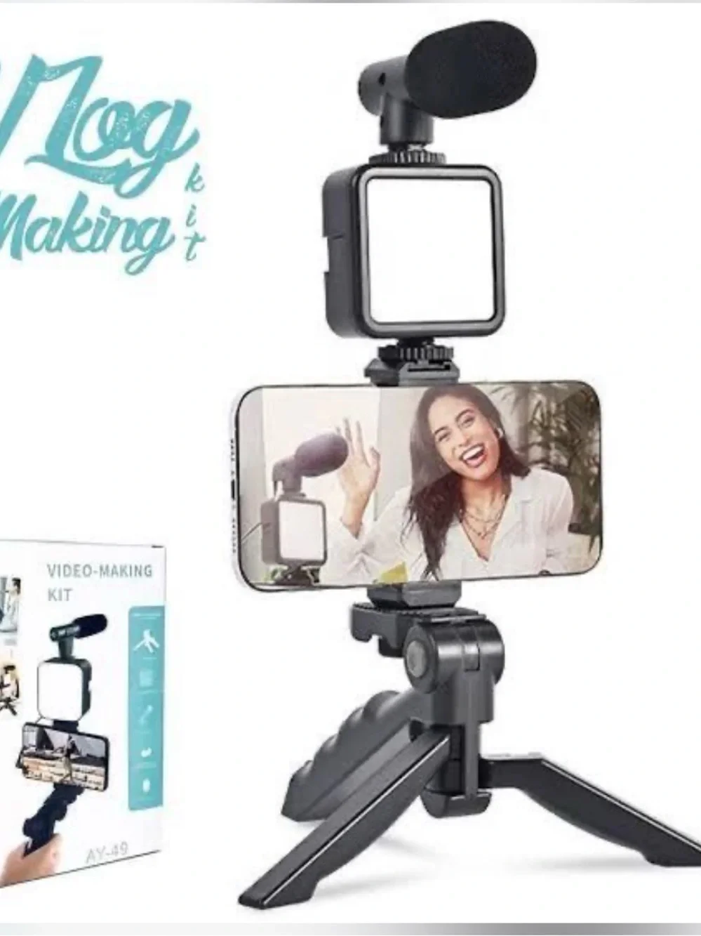 Black Smartphone Video Kit with LED Light and Microphone